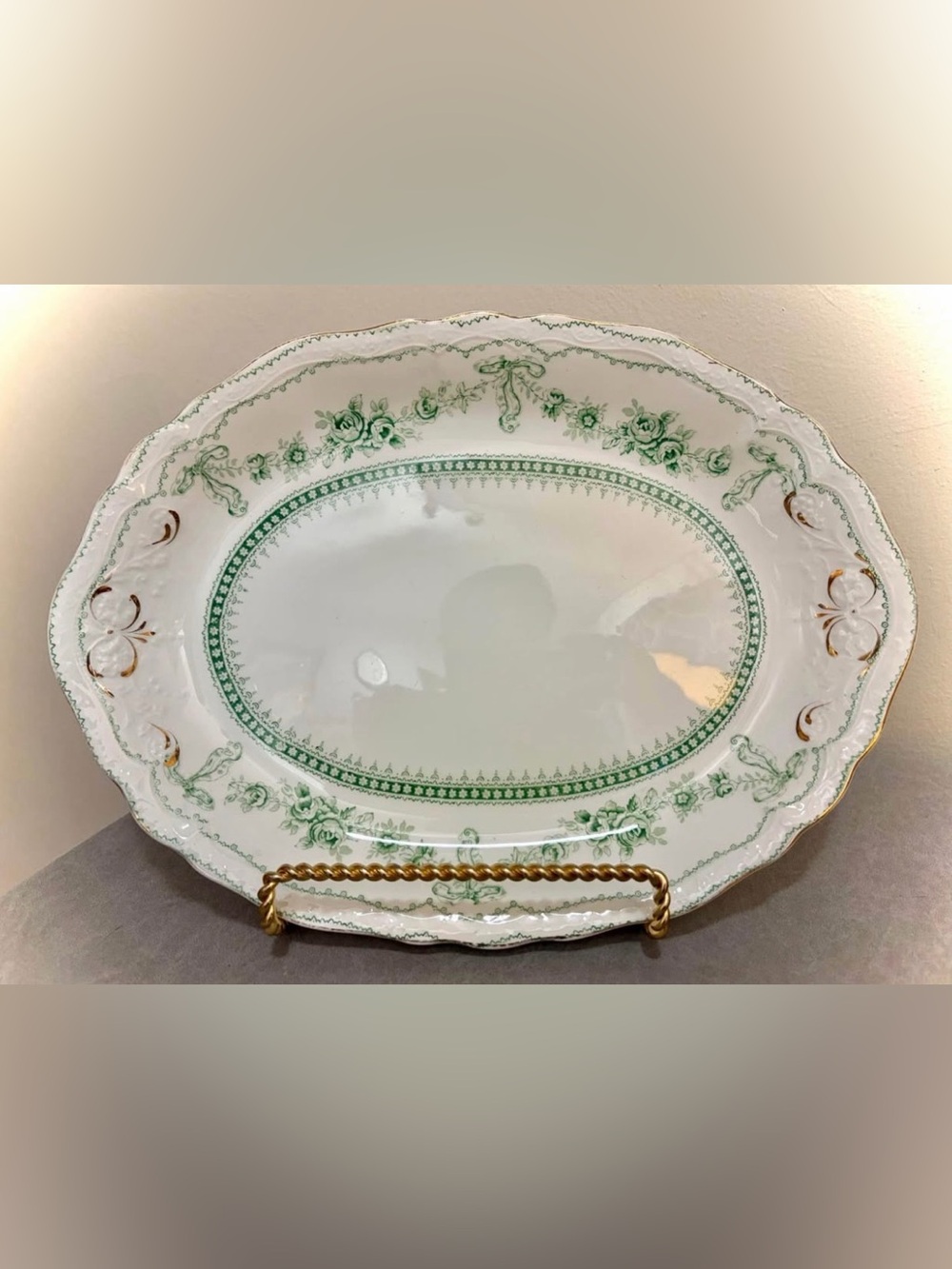 Johnson Bros Glenwood Flow Green Staffordshire Platter 12.25” Pat 1902 Antique